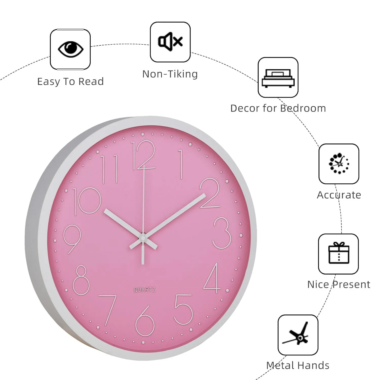 Kuber Industries Wall Clock | Fancy Watch Wall Clocks | Office Wall Clock | Clock for Living Room | Clock for Bedroom | Clock for Hall | Machinery-Quartz | 12 Inch | 2019-E Pink