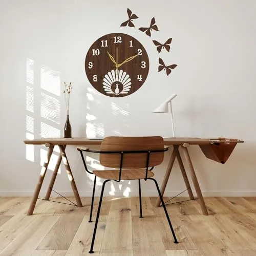 LEAX Artworks Wall Clocks for Home | Wall Clock for Living Room Bedroom | Designer Wooden Butterflies Clocks for Home Wall Decor | Wall- Clock(Brwon-23-(25X25))