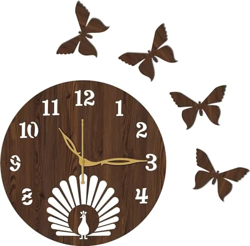 LEAX Artworks Wall Clocks for Home | Wall Clock for Living Room Bedroom | Designer Wooden Butterflies Clocks for Home Wall Decor | Wall- Clock(Brwon-23-(25X25))