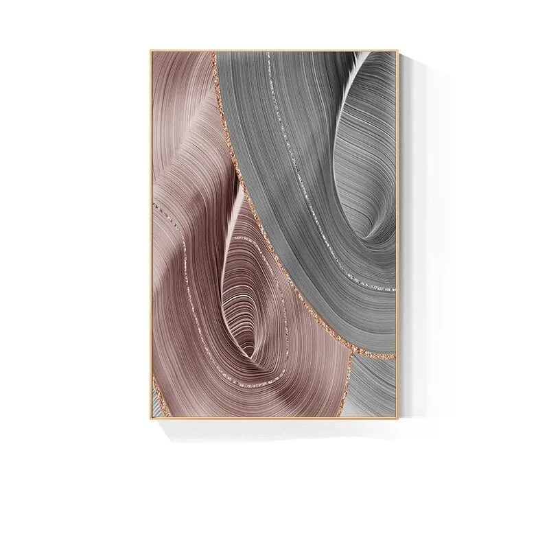 Light Luxury Abstract Flowing Ribbon Gray Pink Wall Art Fine Art Canvas Prints Modern Pictures For Living Room Bedroom Hotel Room Art Decor