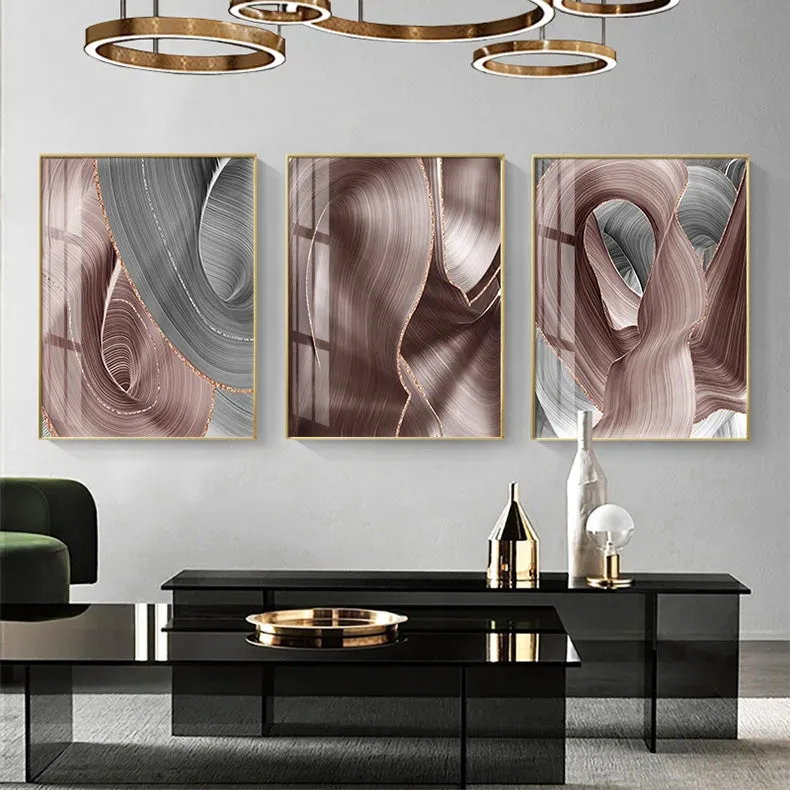 Light Luxury Abstract Flowing Ribbon Gray Pink Wall Art Fine Art Canvas Prints Modern Pictures For Living Room Bedroom Hotel Room Art Decor