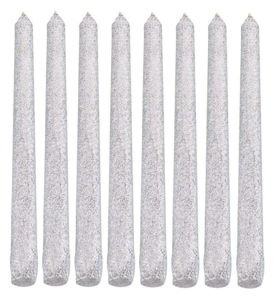 Luces Scented Paraffin Wax Silver Tapered Stick Candles Decorations for Living Room, Hall Room, Dinner Table,Birthday Party, Pack of 8