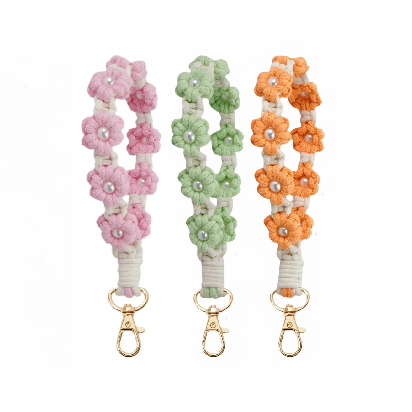 Macrame Daisy Pearl Key Chain