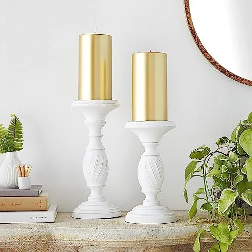 Majestic Illumination Fit for Royalty: Enchanting Pack of 4 Ornate Gold-Plated Pillar Candles, Exuding an Ambience of Grandeur and Infusing Your Space with Regal Charm