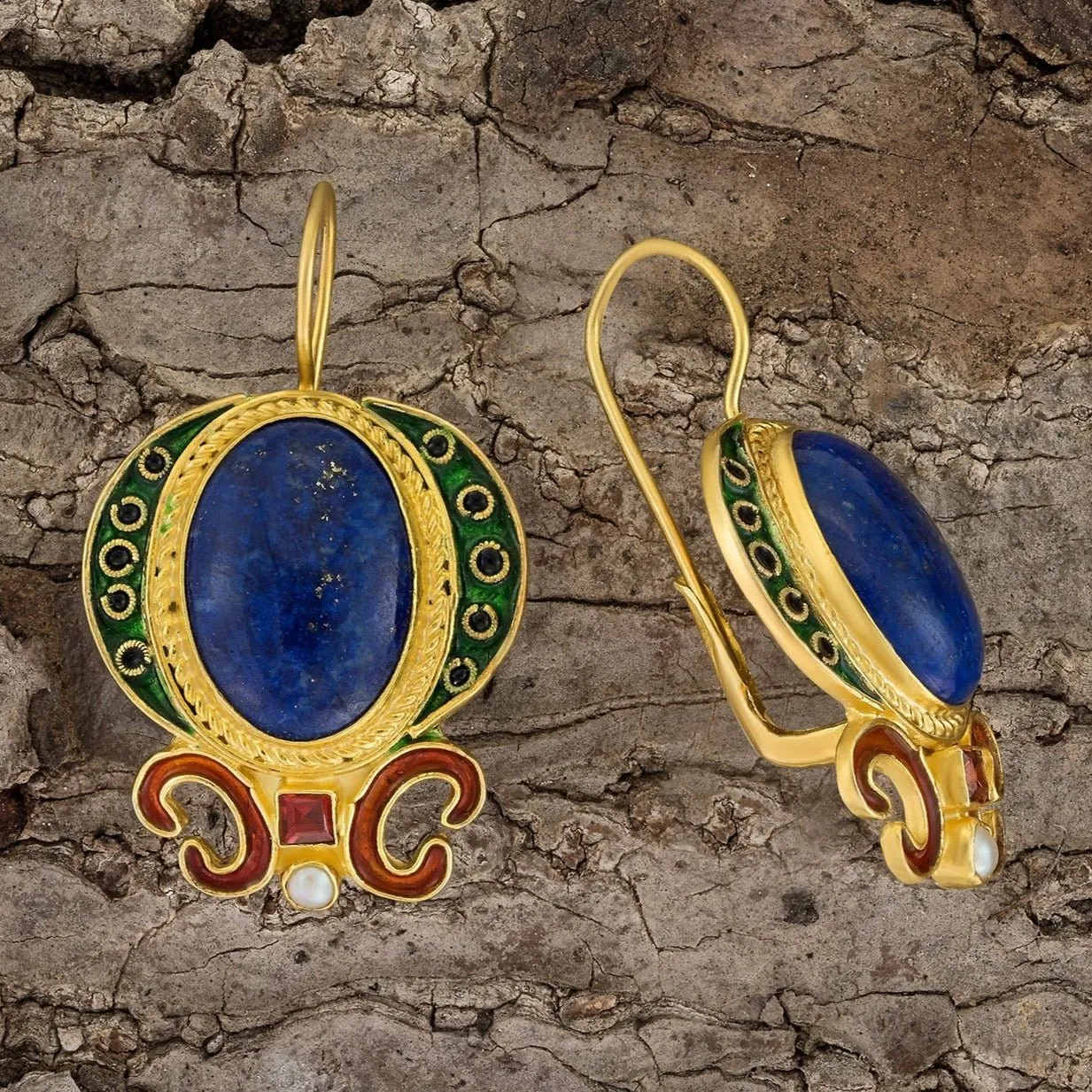 Medici Lapis, Garnet and Pearl Earrings