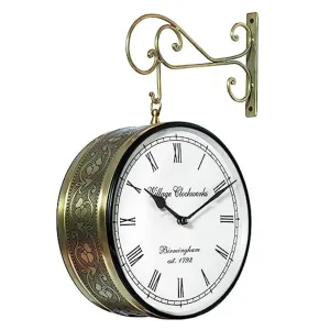 Metal Analog Double Sided Vintage Railway Station Wall Clock Platform Hanging Clock for Living Room Home Office (Shiny Gold Brass_8 Inches)