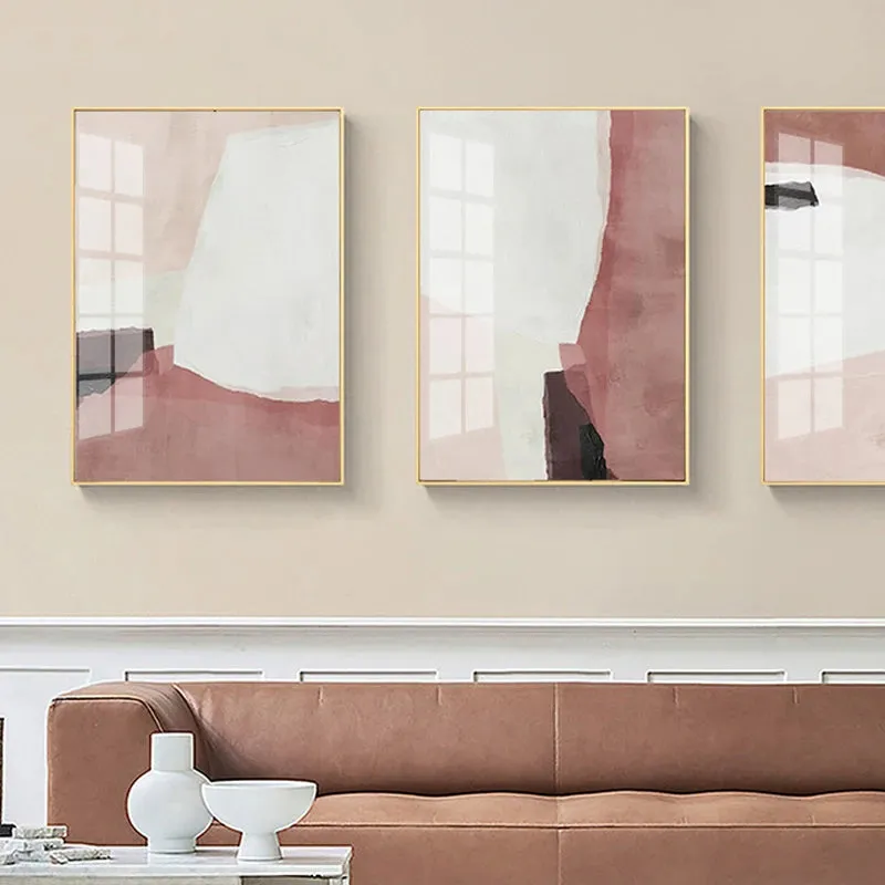 Minimalist Shades Of Pink White Scandinavian Abstract Wall Art Fine Art Canvas Prints Pictures For Modern Apartment Living Room Bedroom Art Decor