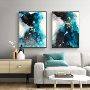 Modern Abstract Deep Blue Aqua Marble Print Wall Art Fine Art Canvas Prints Posters Pictures For Living Room Dining Room Art Decor