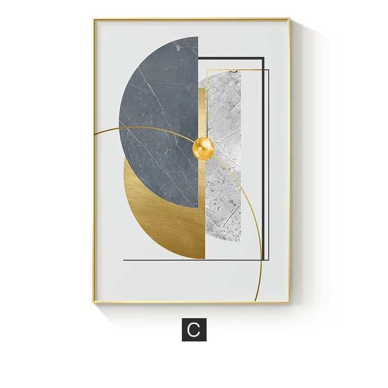 Modern Abstract Golden Geometric Wall Art Fine Art Canvas Prints Contemporary Nordic Style Pictures For Living Room Dining Room Home Office Decor