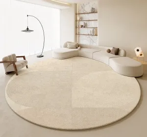 Modern Rugs for Living Room, Contemporary Cream Color Rugs for Bedroom, Circular Modern Rugs under Chairs, Geometric Round Rugs for Dining Room