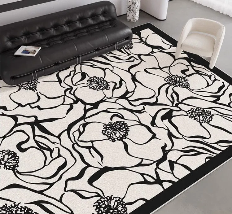 Modern Rugs for Living Room, Flower Pattern Contemporary Modern Rugs, Abstract Contemporary Rugs Next to Bed, Modern Rugs for Dining Room