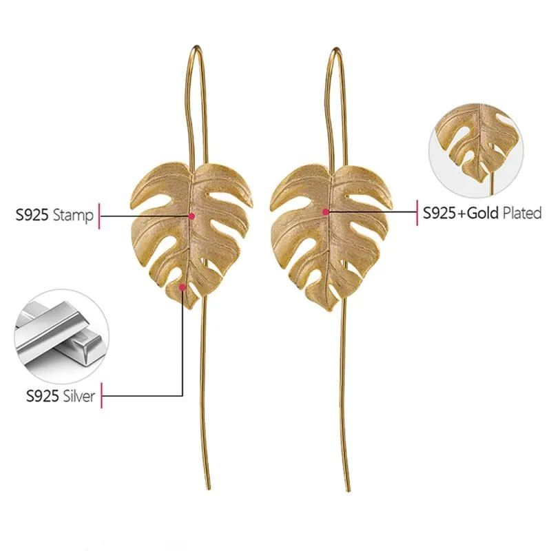 Monstera Leaves Drop Earrings for Women Creative Handmade Design Fine Earrings