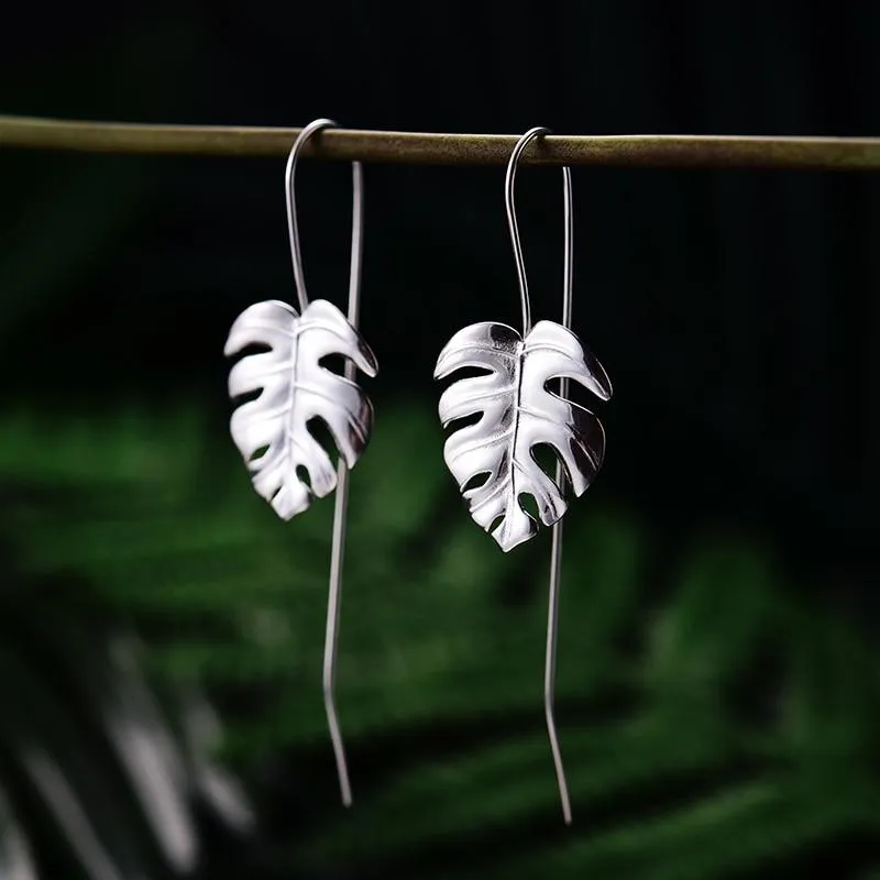 Monstera Leaves Drop Earrings for Women Creative Handmade Design Fine Earrings