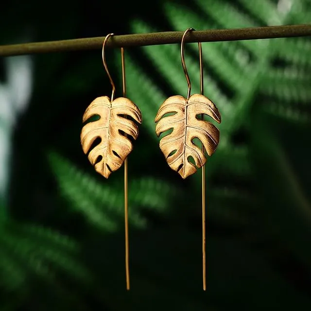 Monstera Leaves Drop Earrings for Women Creative Handmade Design Fine Earrings