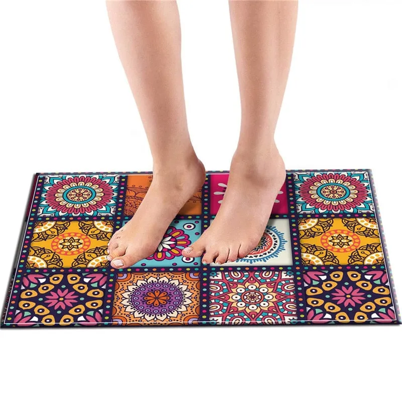 Non-slip Mandala Style Floral Pattern Kitchen Rug