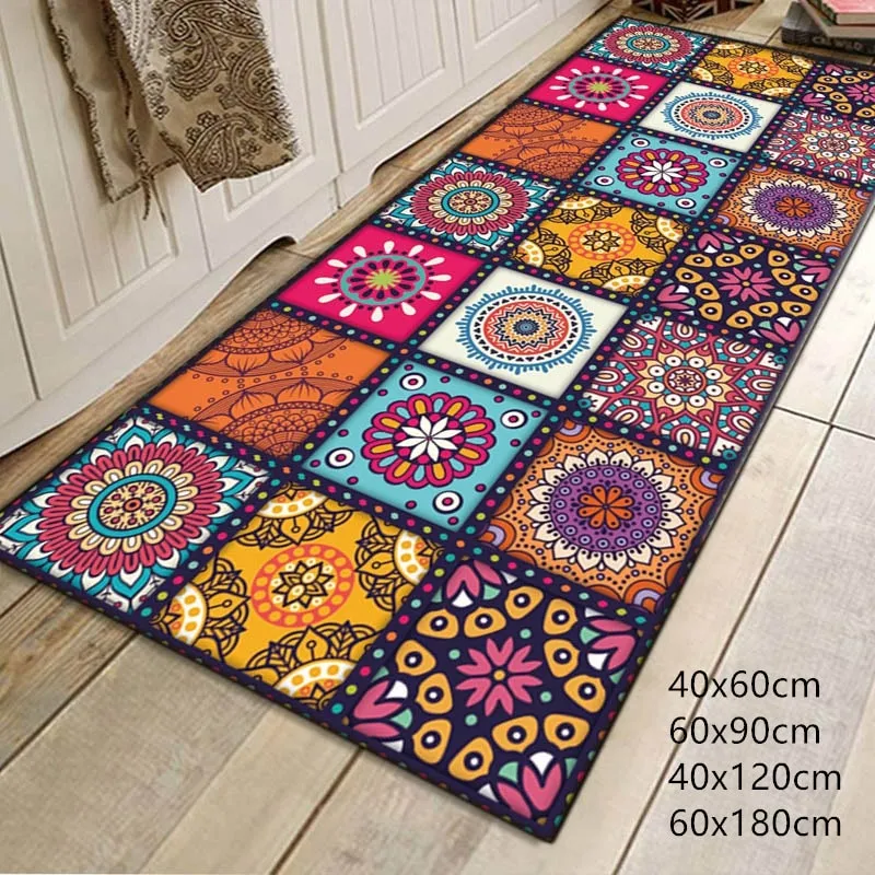 Non-slip Mandala Style Floral Pattern Kitchen Rug