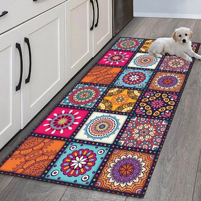 Non-slip Mandala Style Floral Pattern Kitchen Rug