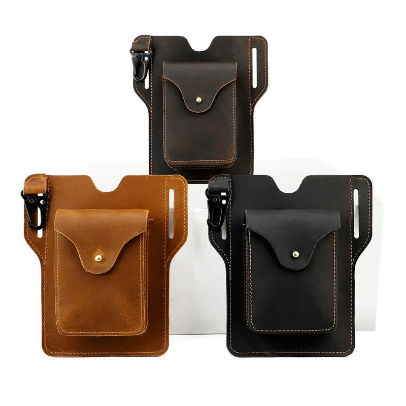 Outdoor Mobile Phone Holster Keychains Leather Belt Bag