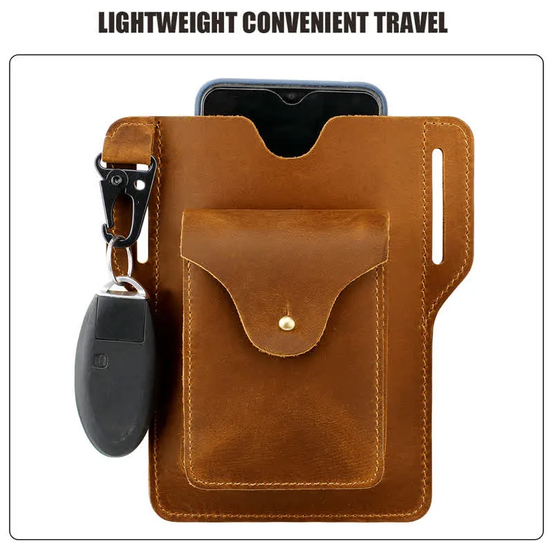 Outdoor Mobile Phone Holster Keychains Leather Belt Bag