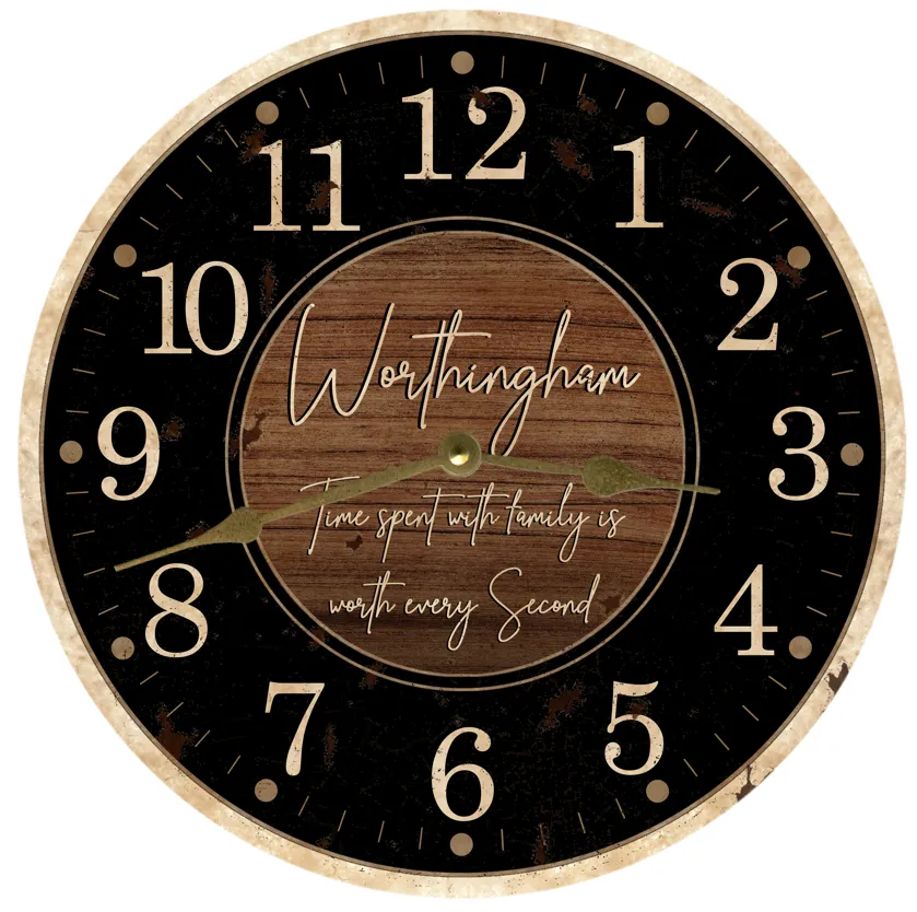 Personalized Black and Wood Clock- Time Spent With Family Clock