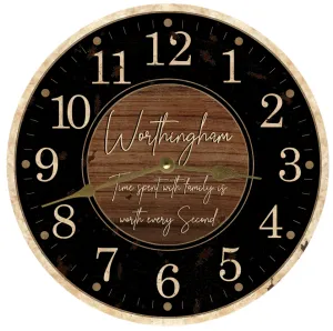 Personalized Black and Wood Clock- Time Spent With Family Clock