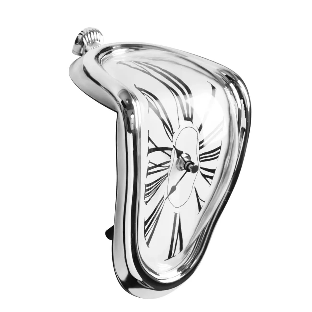 Petilleur Creative Dali Watch Melting Clock Surrealistic Table Shelf Desk Fashion Melted Clock Salvador Dali Distorted Clock Home Decoration (Silver)