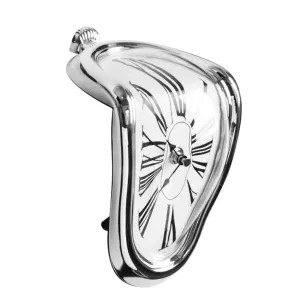 Petilleur Creative Dali Watch Melting Clock Surrealistic Table Shelf Desk Fashion Melted Clock Salvador Dali Distorted Clock Home Decoration (Silver)