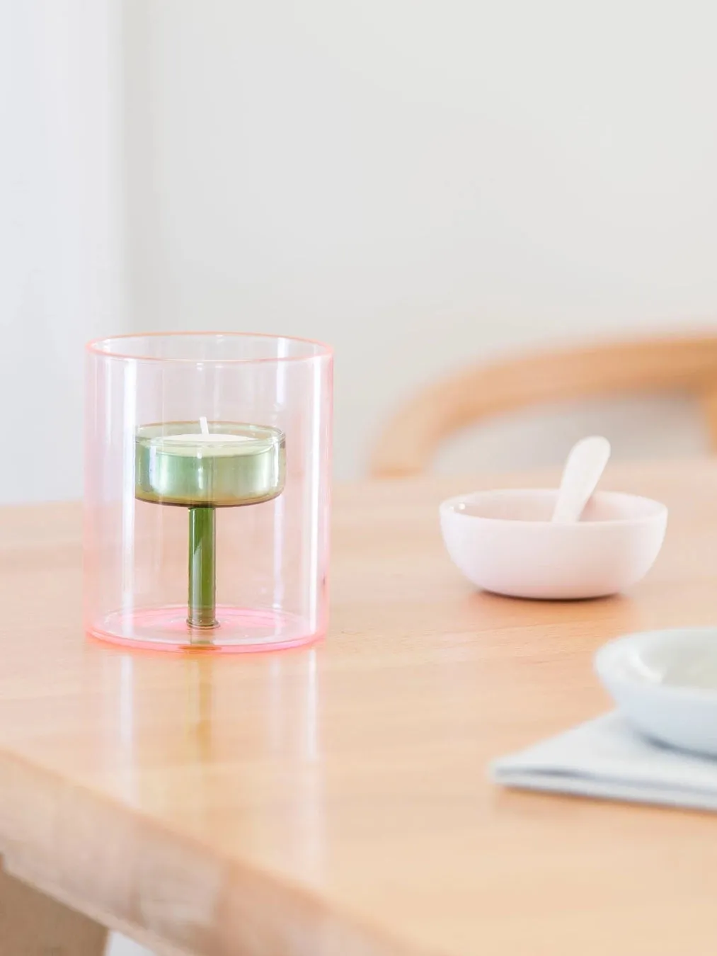 Pink & Green Glass Tea-light Holder