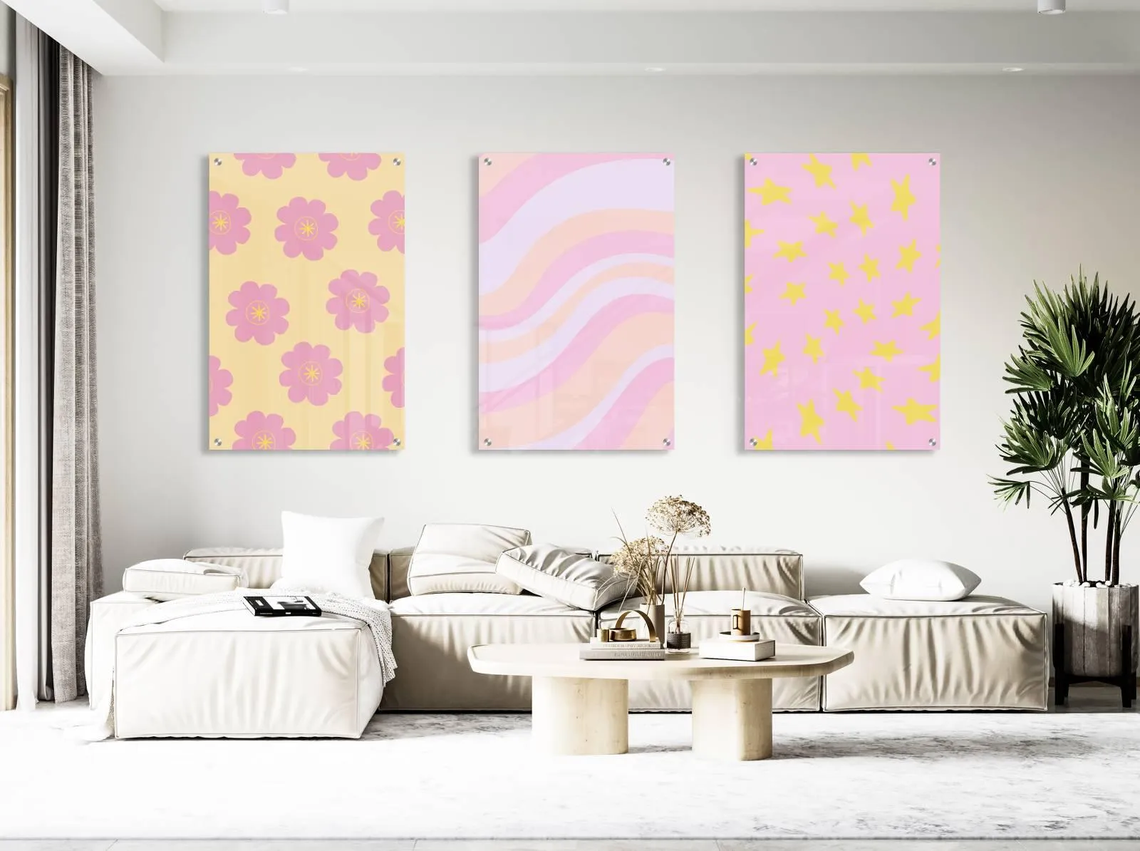 Pink Style Pattern Set of 3 Prints Modern Wall Art Modern Artwork