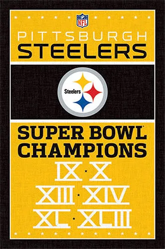 Pittsburgh Steelers 6-Time NFL Super Bowl Champions Commemorative Wall Poster - Costacos