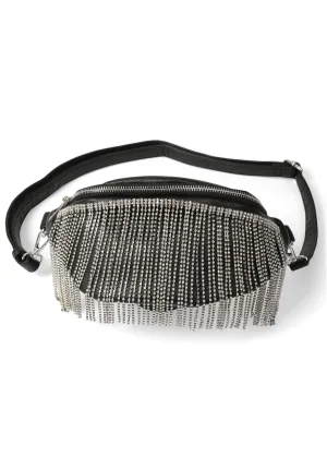 Rhinestone Fringe Fanny Pack - Black