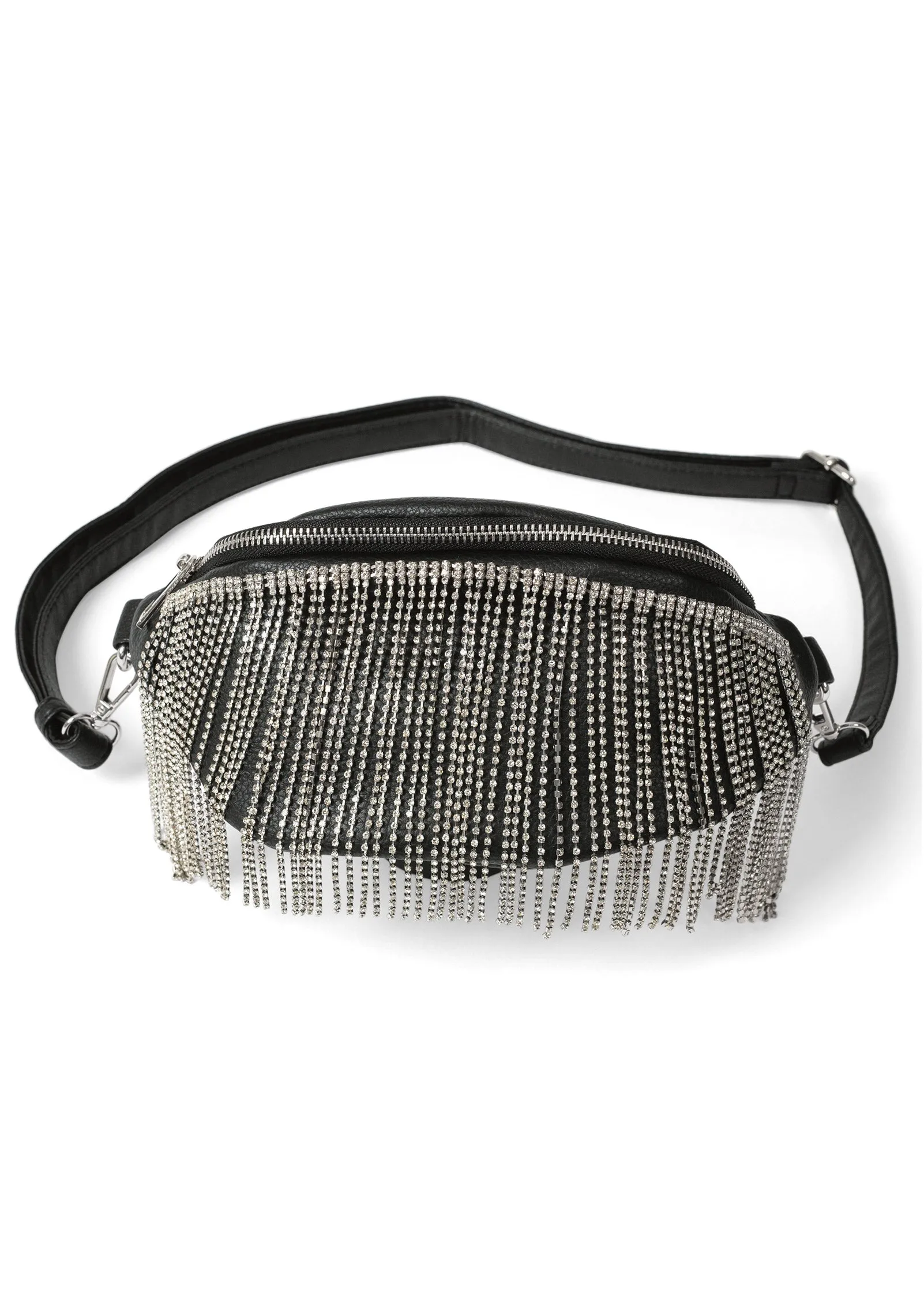 Rhinestone Fringe Fanny Pack - Black