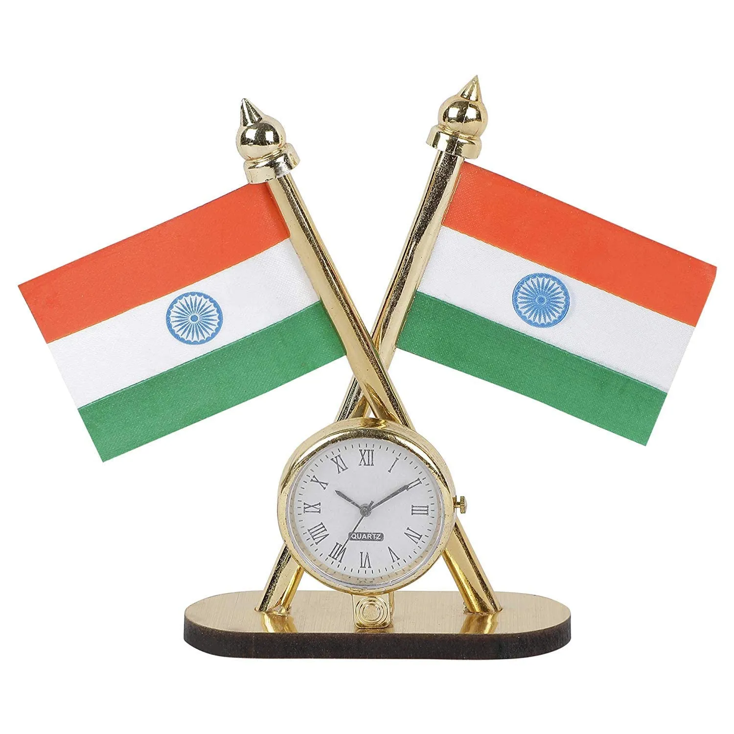 RHT Indian Cross Flag with Clock for Car Dashboard Flag and Office Table