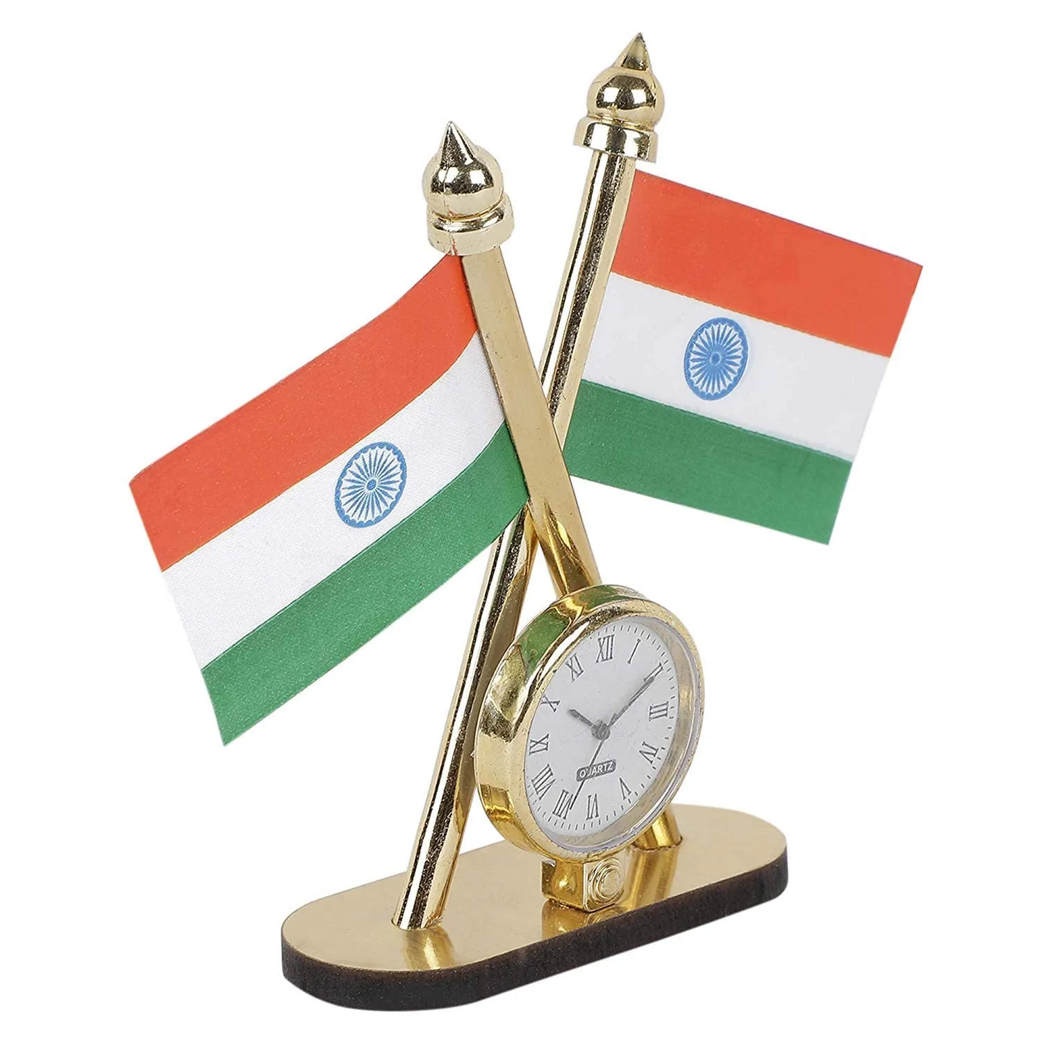 RHT Indian Cross Flag with Clock for Car Dashboard Flag and Office Table