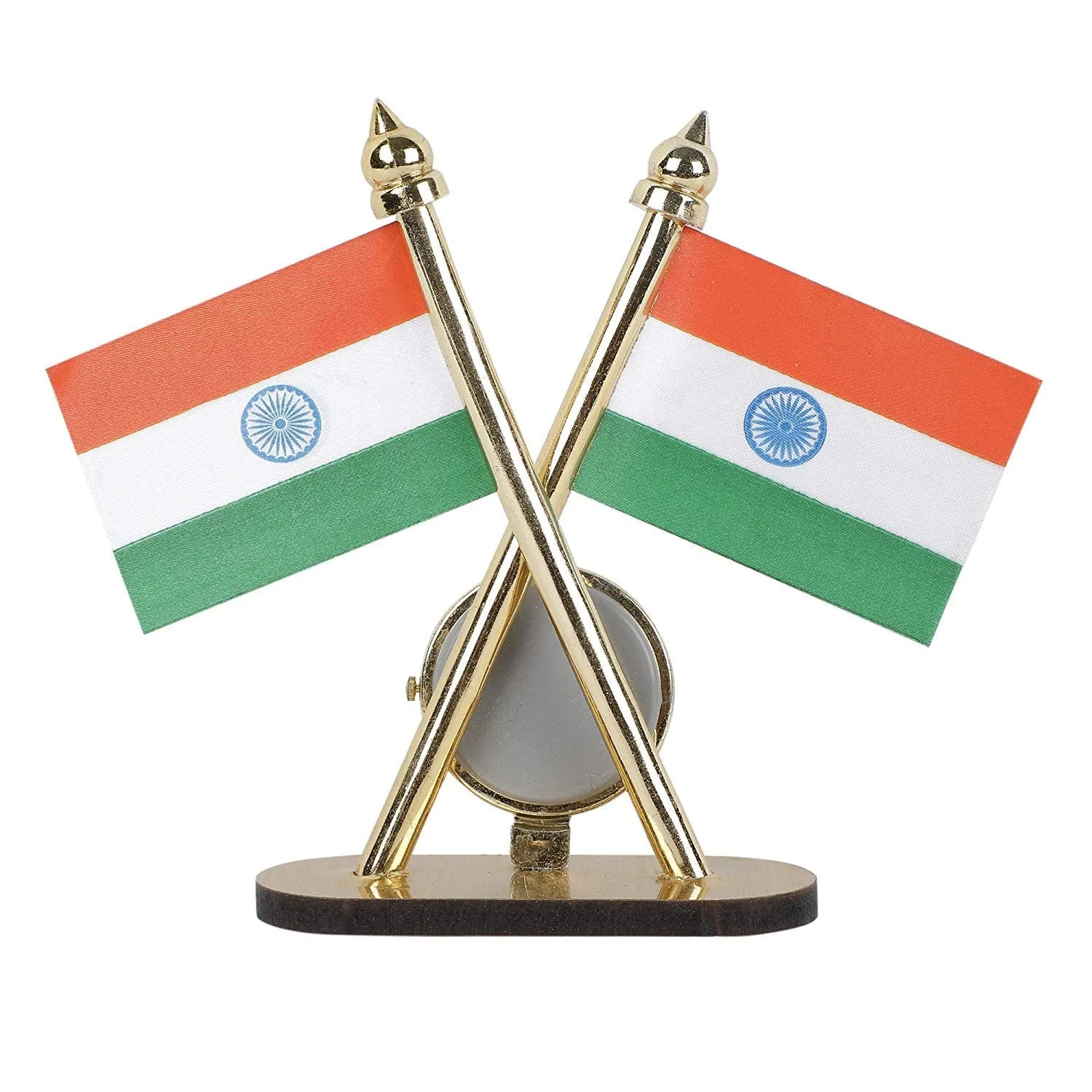 RHT Indian Cross Flag with Clock for Car Dashboard Flag and Office Table