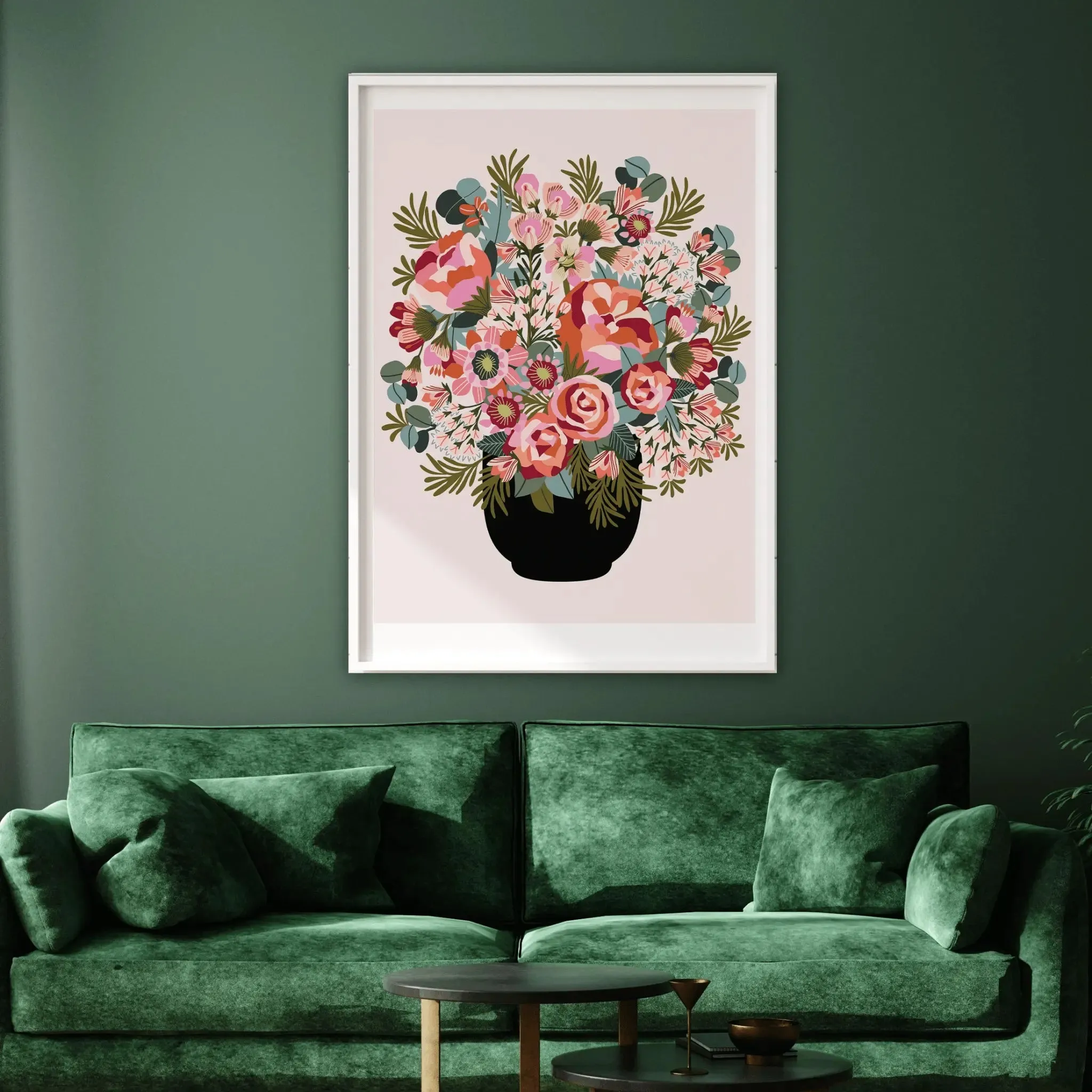 Roses and Peonies Flowers Wall Art Print