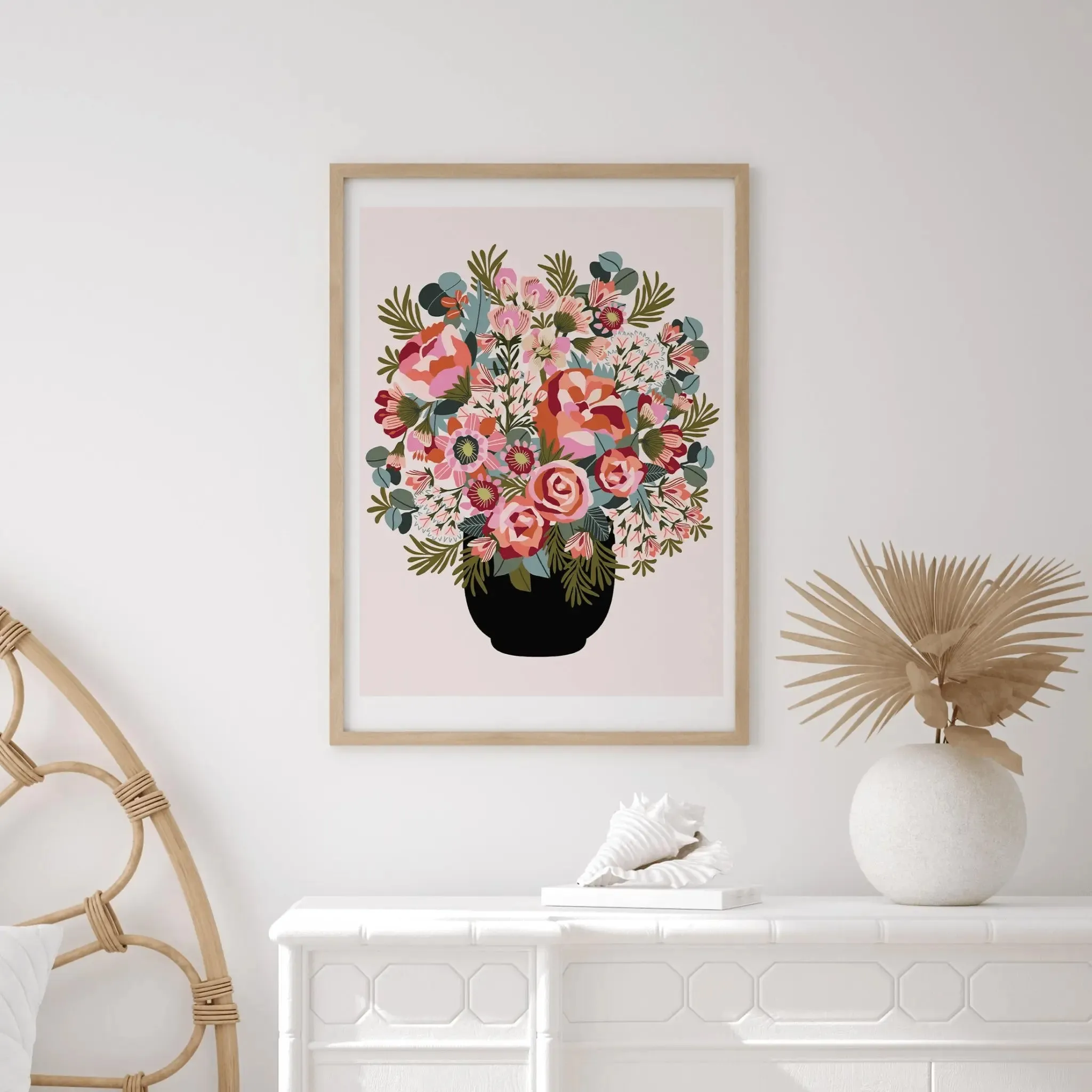 Roses and Peonies Flowers Wall Art Print