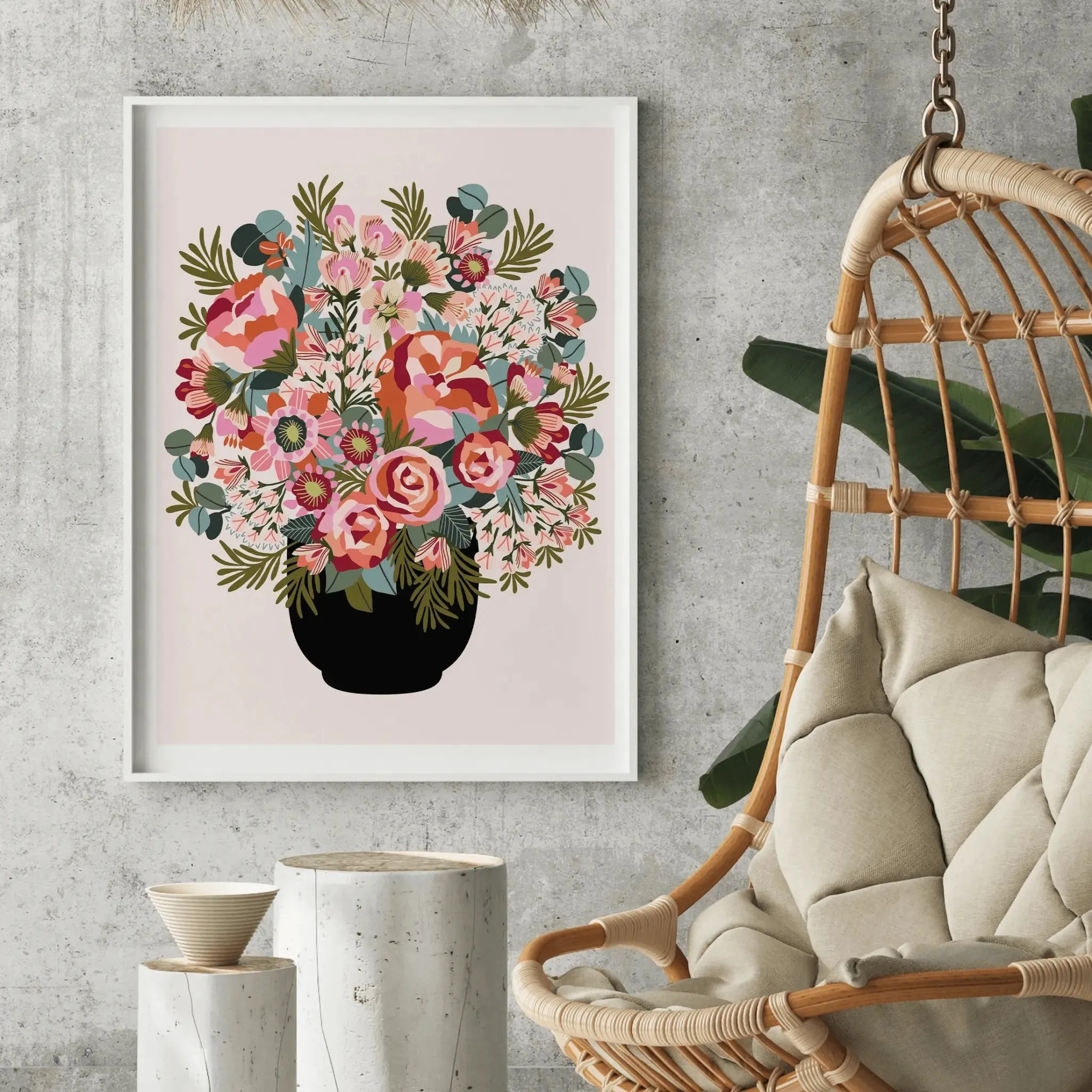 Roses and Peonies Flowers Wall Art Print