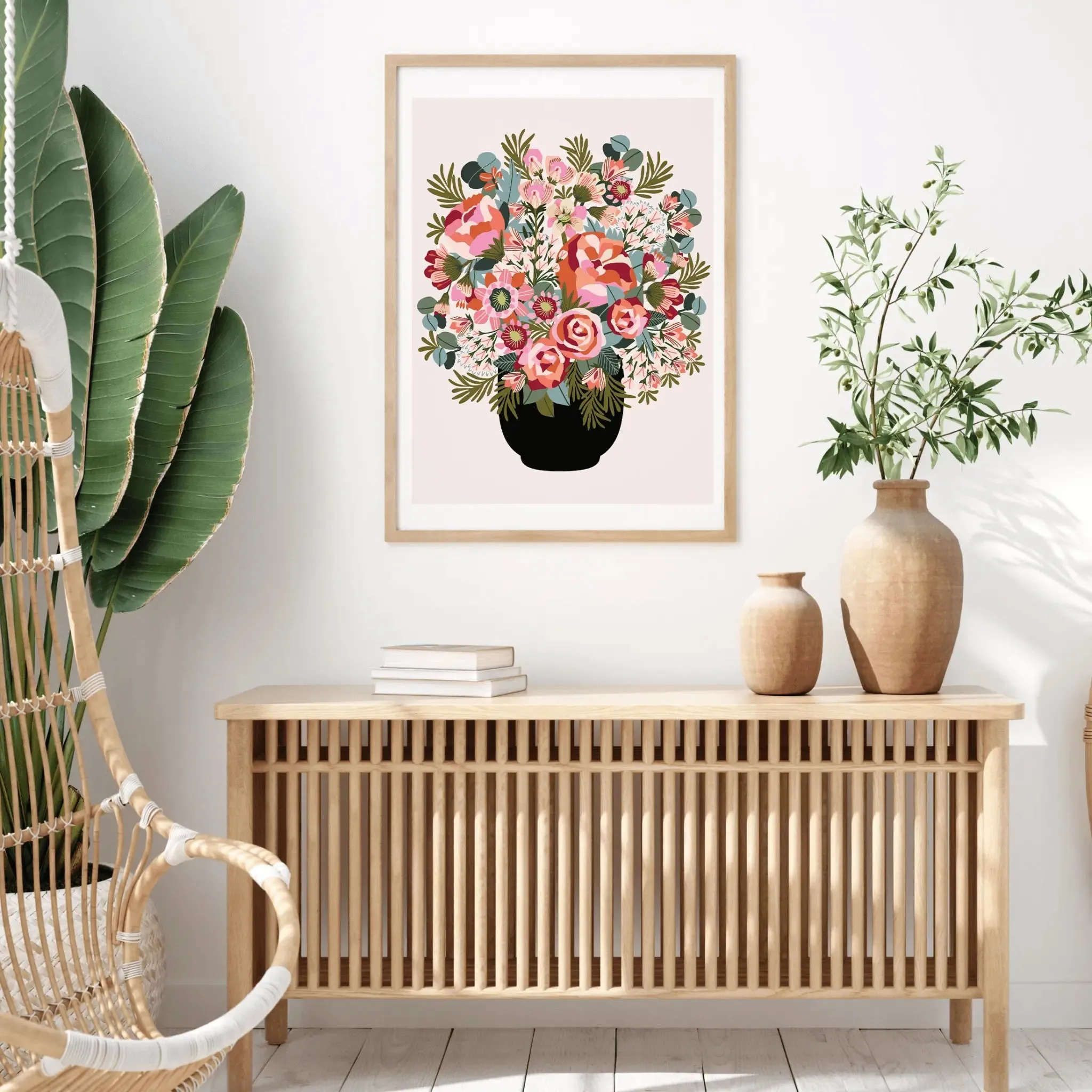 Roses and Peonies Flowers Wall Art Print