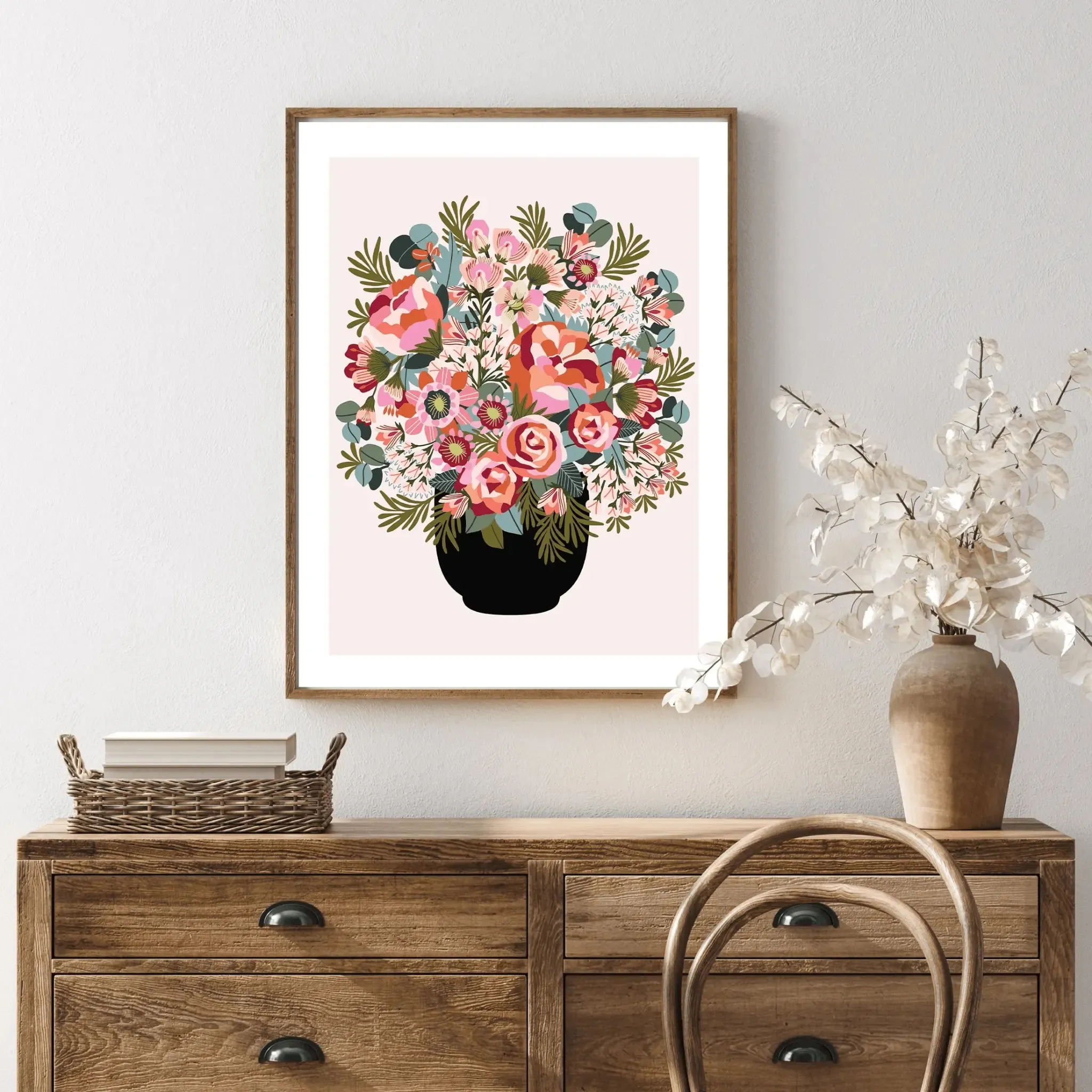 Roses and Peonies Flowers Wall Art Print