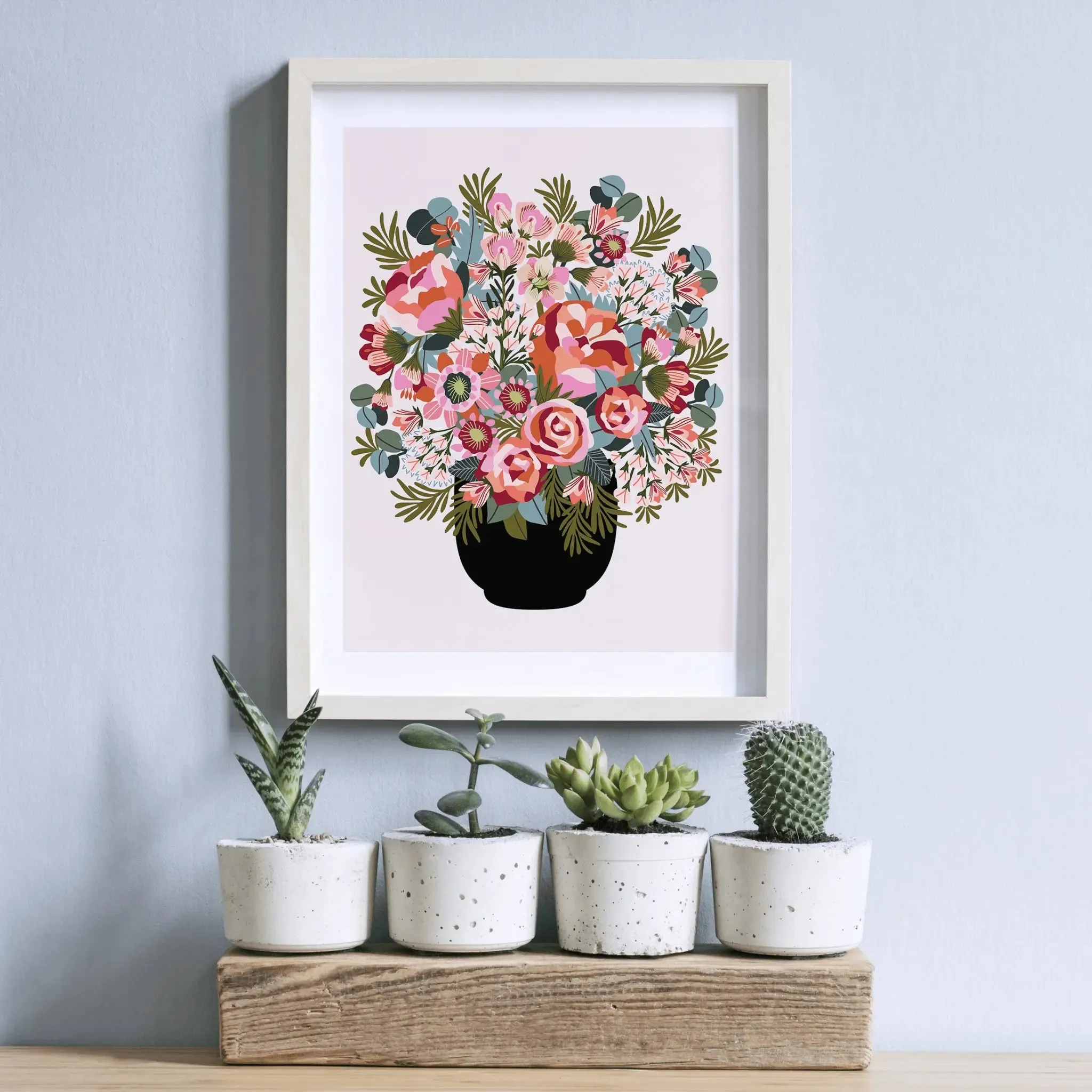 Roses and Peonies Flowers Wall Art Print