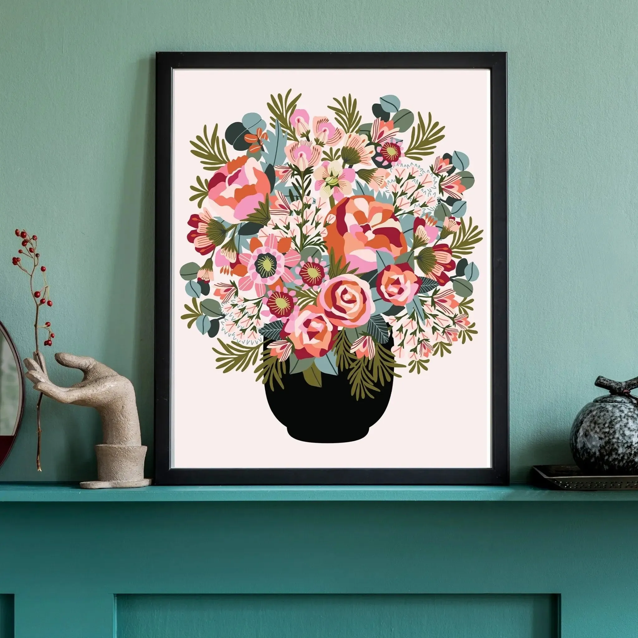 Roses and Peonies Flowers Wall Art Print