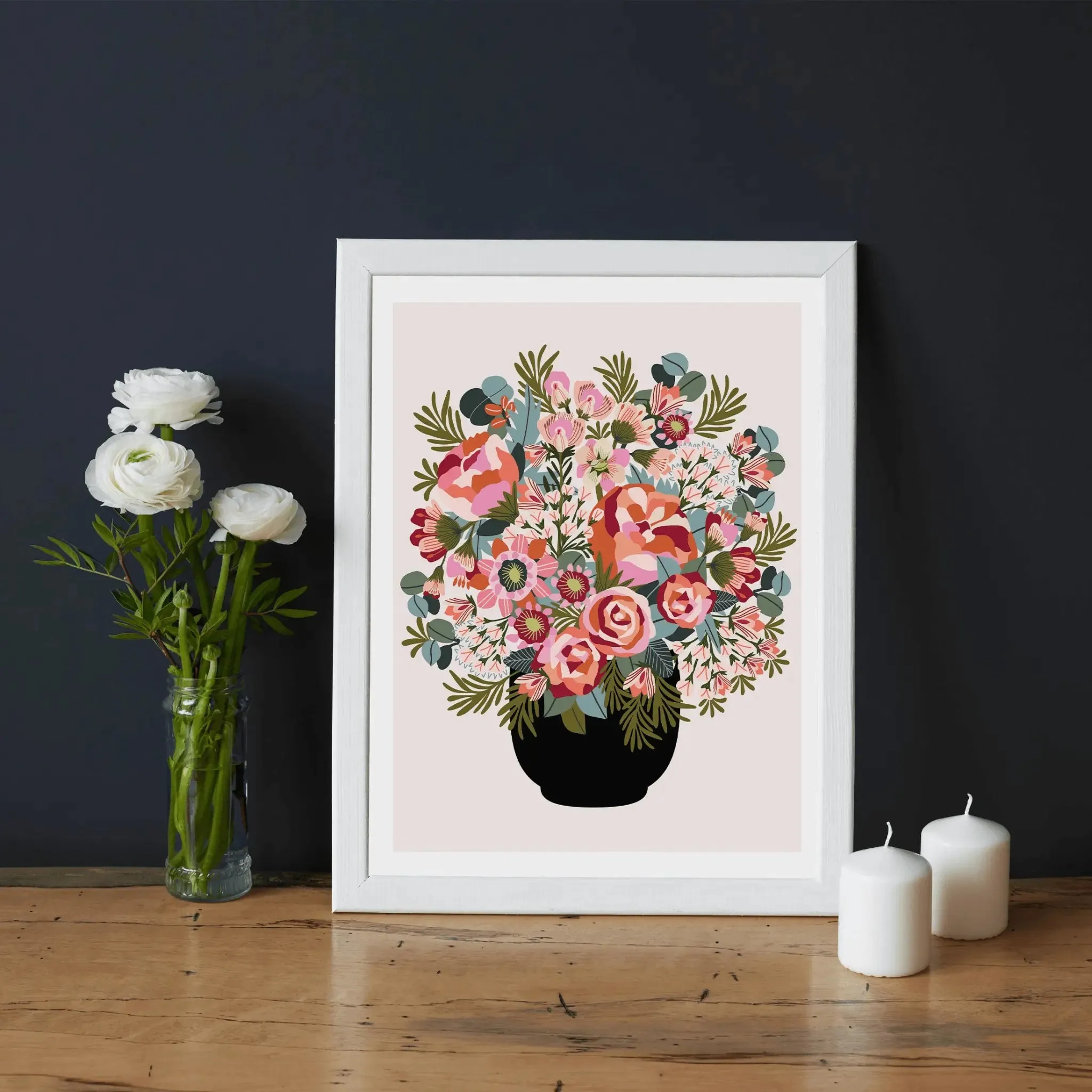 Roses and Peonies Flowers Wall Art Print