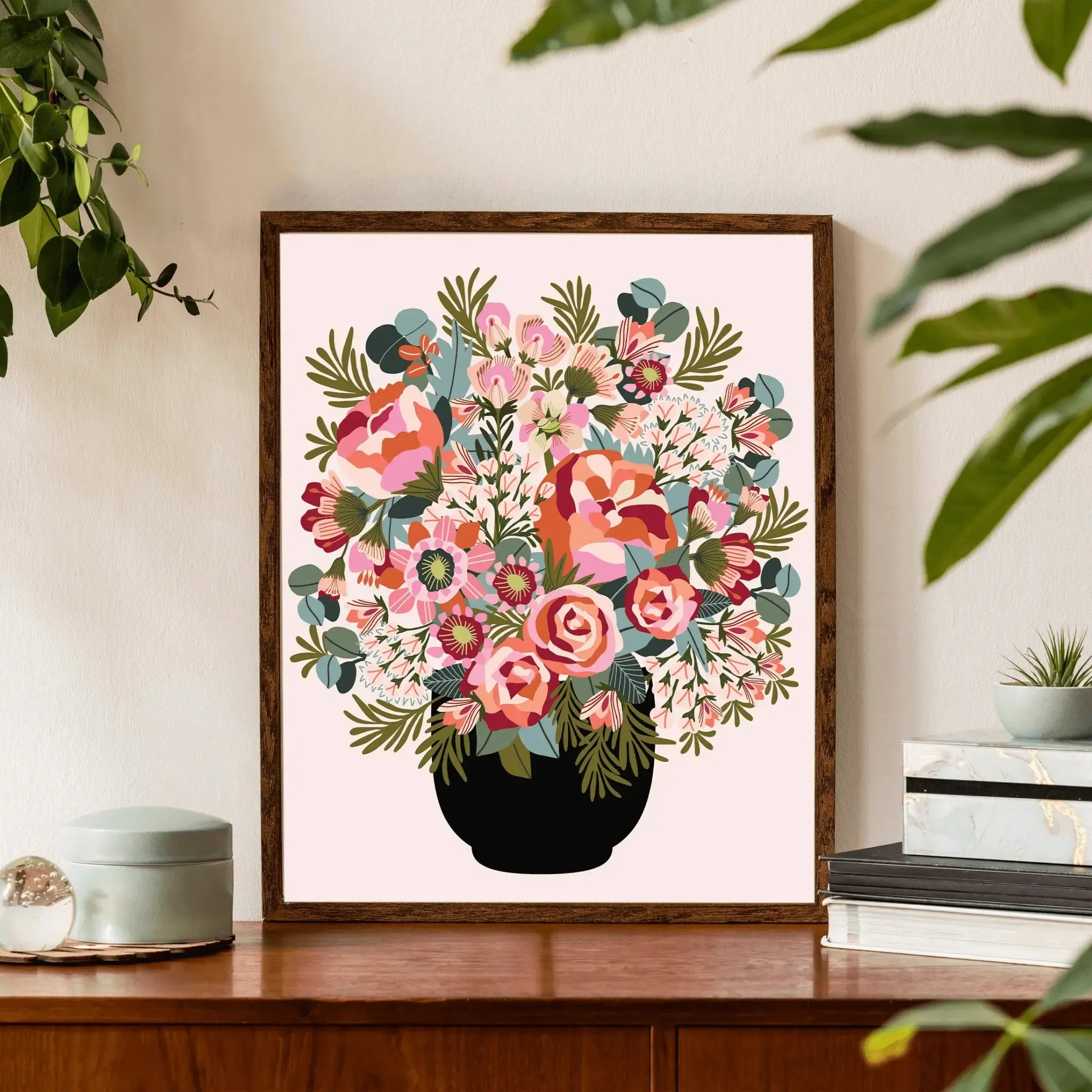 Roses and Peonies Flowers Wall Art Print