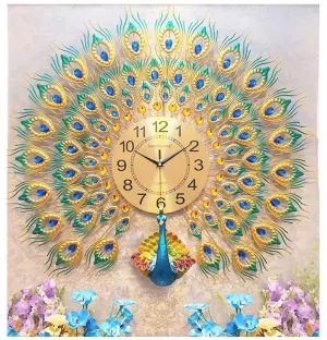 Royal Decorations Peacock Wall Clocks For Home - Analog, Metal, 95 Cm, 55 Cm, Multicolor