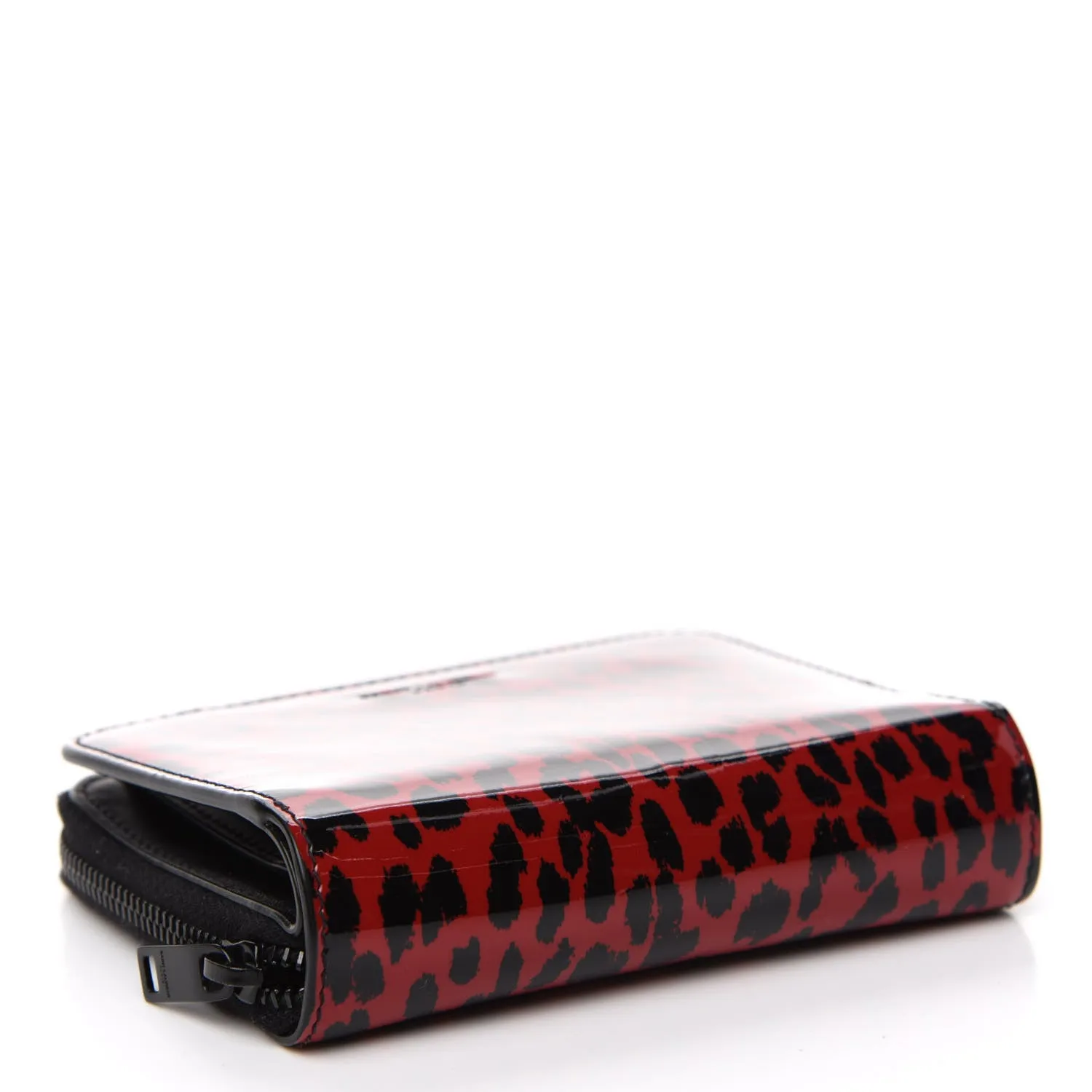 Saint Laurent Baby Cat Red Patent Leather Leopard Print Wallet