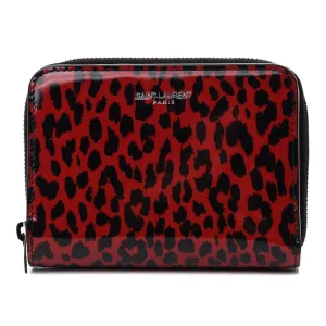 Saint Laurent Baby Cat Red Patent Leather Leopard Print Wallet