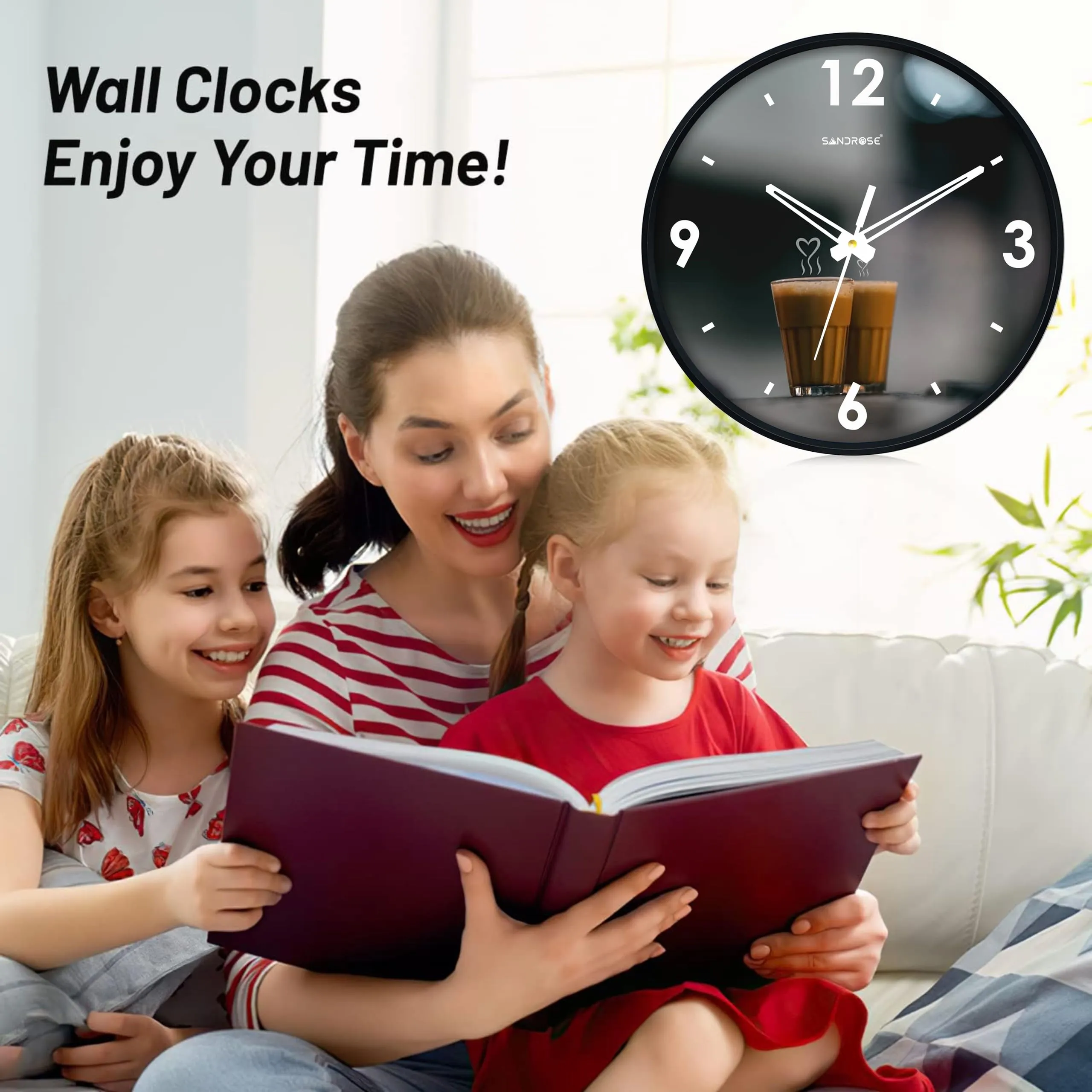 SANDROSE 10 Inch Stylish Chai Tea Printed Wall Clock with Modern Touches, Perfect for Any Home Living Room Bedroom Hall Office Stylish Latest (SS-003)