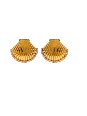 Sea Shell Earrings 18K Gold Plated Big Statement Stud Earrings Cubic Zirconia KESLEY