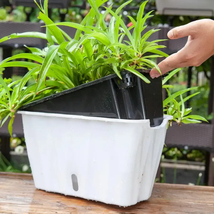 Set of 2 x 35cm White Rectangular Outdoor Planter